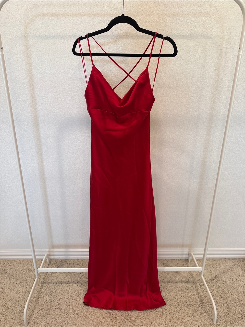 Dynamite Crimson Slip Maxi Dress with Cowl Neck and Strappy Back